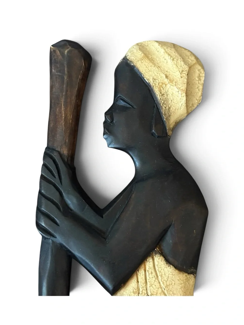 Hand Carved African Woman Mortar Pestle Wall hanging Plaque  Ghana Folk Art 19”